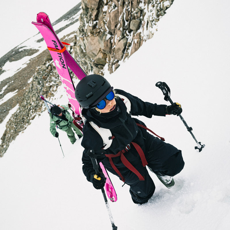 Elisabeth Gerritzen hiking up mountain on Faction Agent 2 Touring Skis