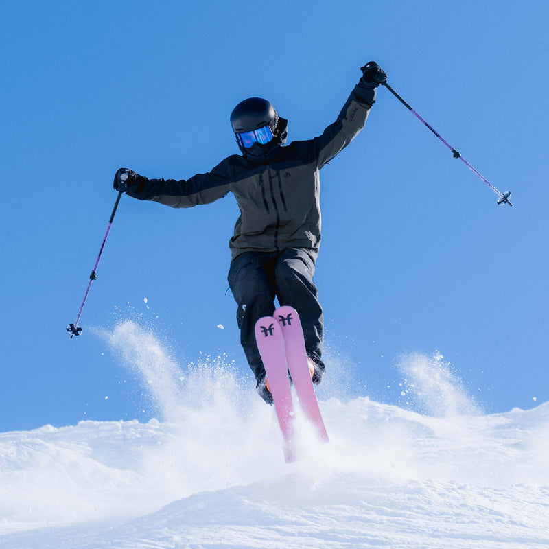 Skier riding pink Faction Dancer 1 piste skis 2026