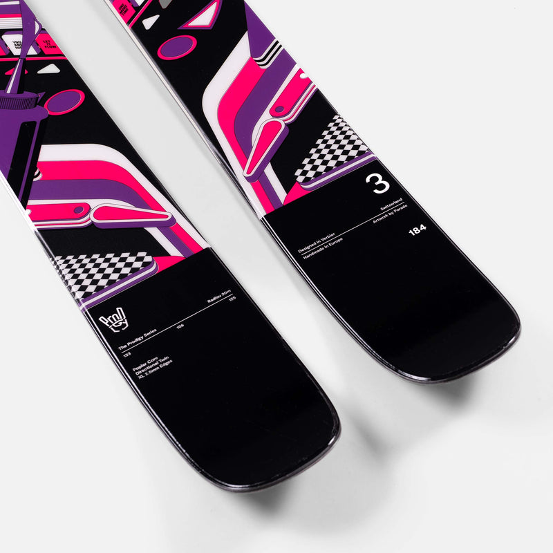 Freeski and all-mountain black and purple Faction Prodigy 3 ski close up 2026