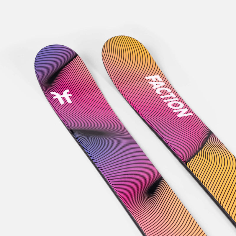 Yellow and purple all-mountain freeride Faction Studio 2 ski close up 2026