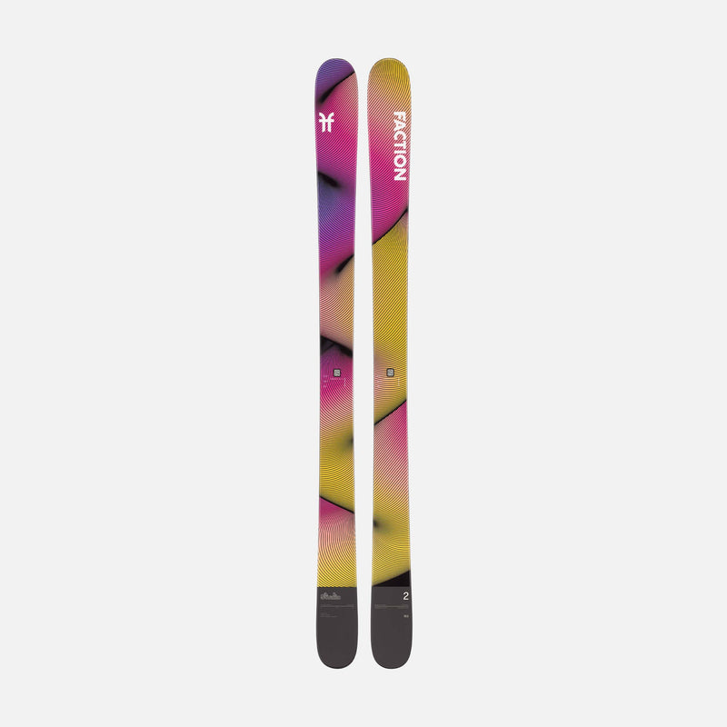 Yellow and purple all-mountain freeride Faction Studio 2 ski topsheet 2026