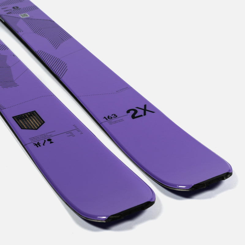 Close-up of Faction Agent 2X, purple touring ski.