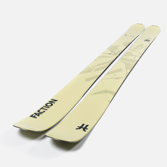 Close-up of Faction Agent 4, yellow freeride ski.