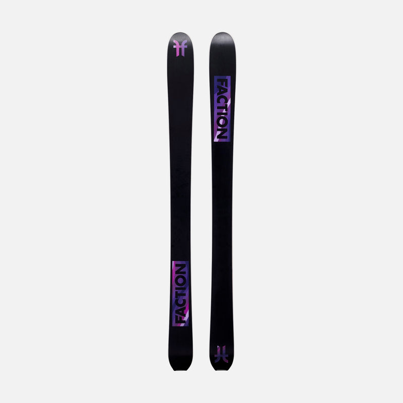 Bases of Faction La Machine Grom Pow, black limited edition ski on a grey background. 2026