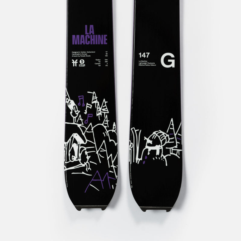 Close-up of Faction La Machine Grom Pow, black limited edition ski. 2026