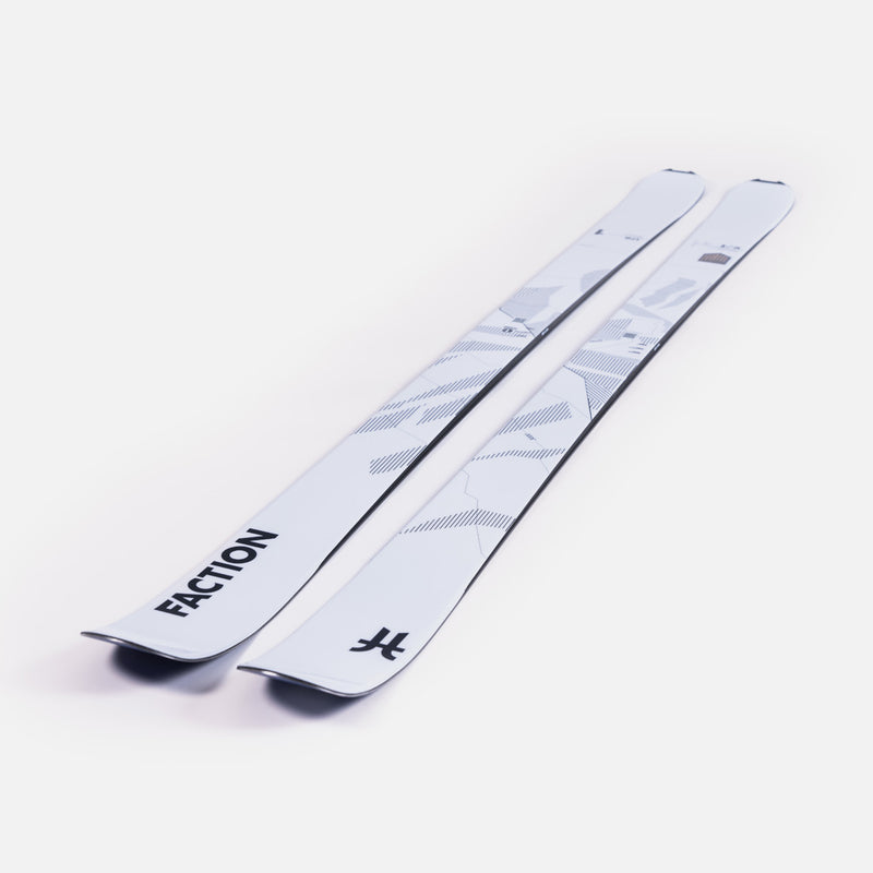 Close-up of Faction Agent 1, white touring ski.