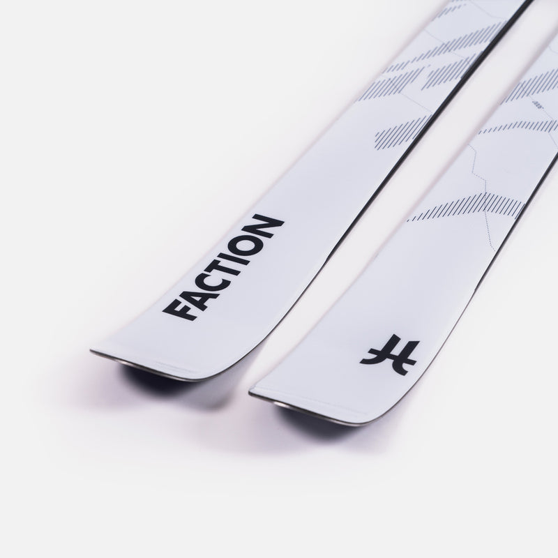 Close-up of Faction Agent 1, white touring ski.