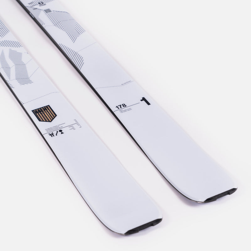 Close-up of Faction Agent 1, white touring ski.