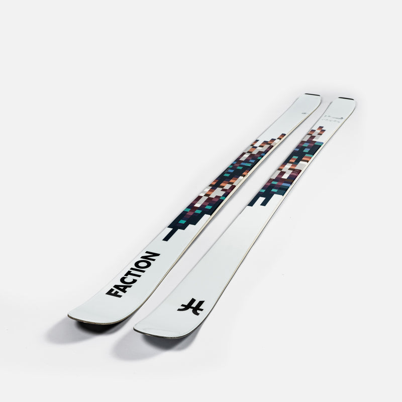 Close-up of Faction Le Mogul, white mogul ski.