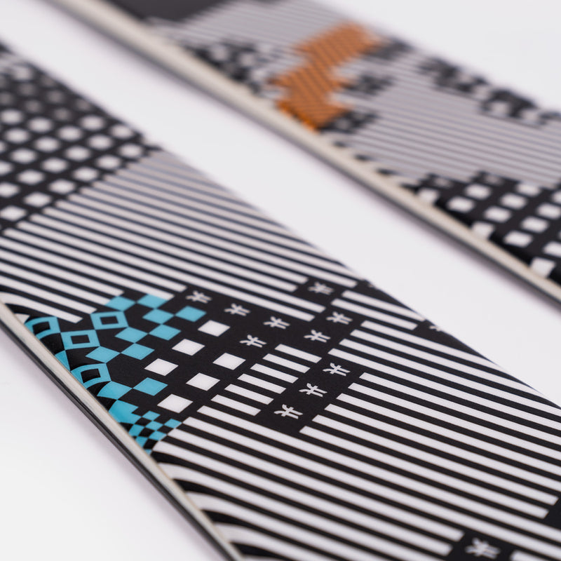 Close-up of Faction Prodigy 2, black and white all-mountain ski.
