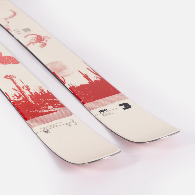 Close-up of Faction Prodigy 3 Capsule, white and red all-mountain ski.