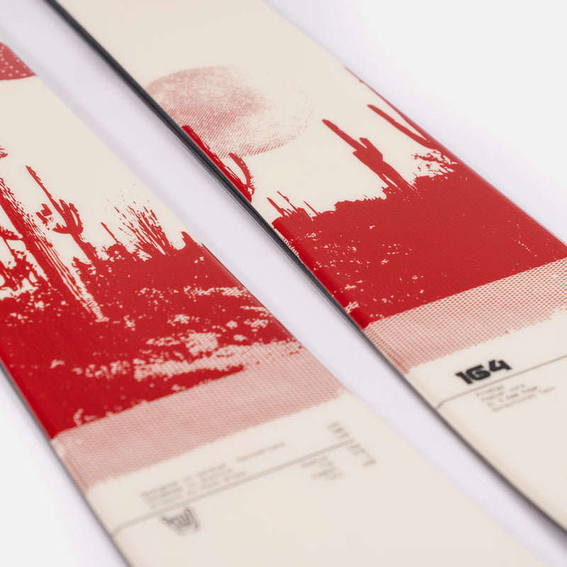 Close-up of Faction Prodigy 3 Capsule, white and red all-mountain ski.