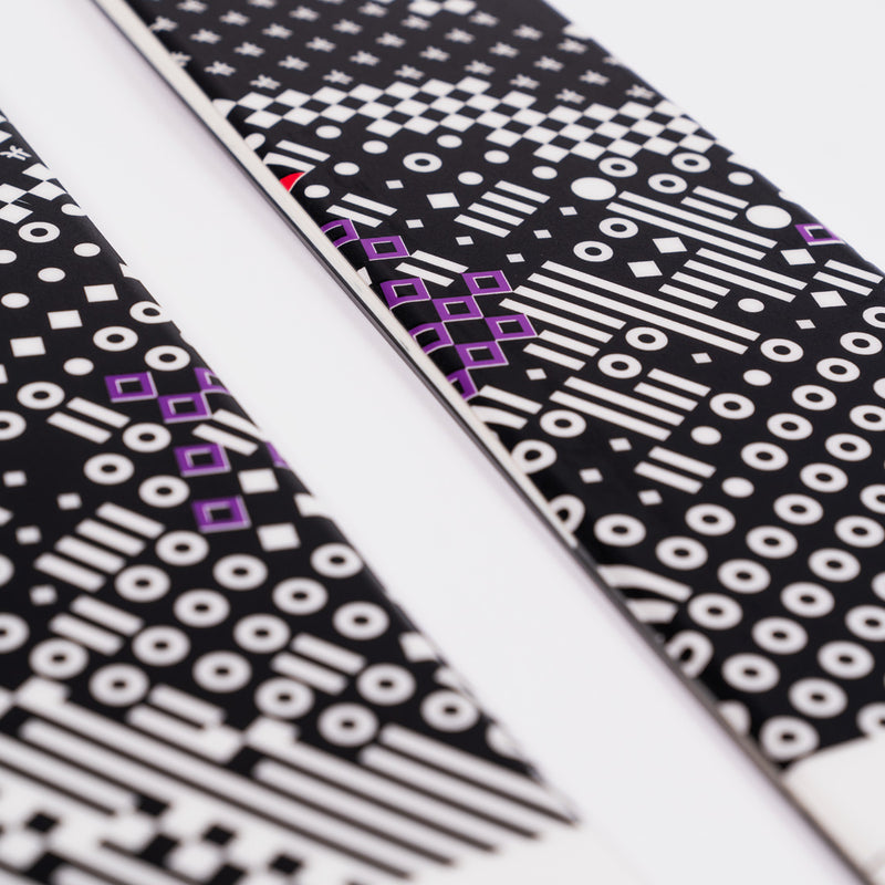 Close-up of Faction Prodigy 3, black and white all-mountain ski.