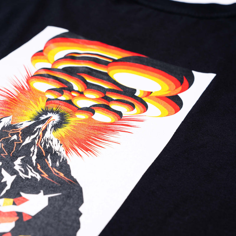 Faction skis Alex Hall black t-shirt close-up shot