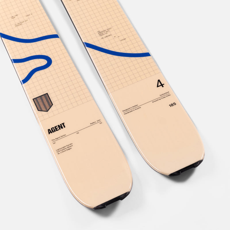 Faction Agent 4 beige free touring powder ski close up shot 2026