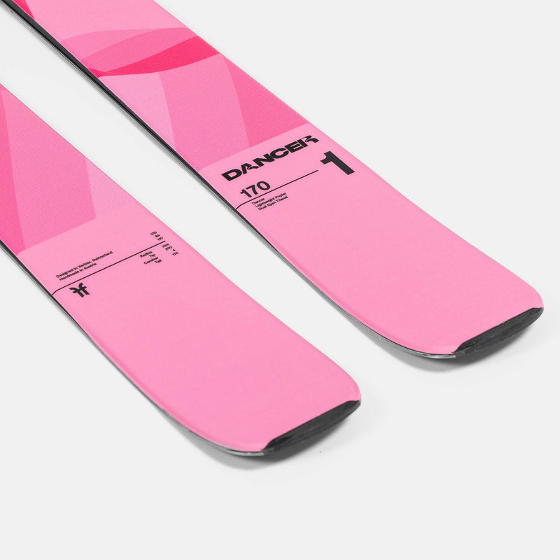 Close-up of pink Faction Dancer 1 piste ski   2026