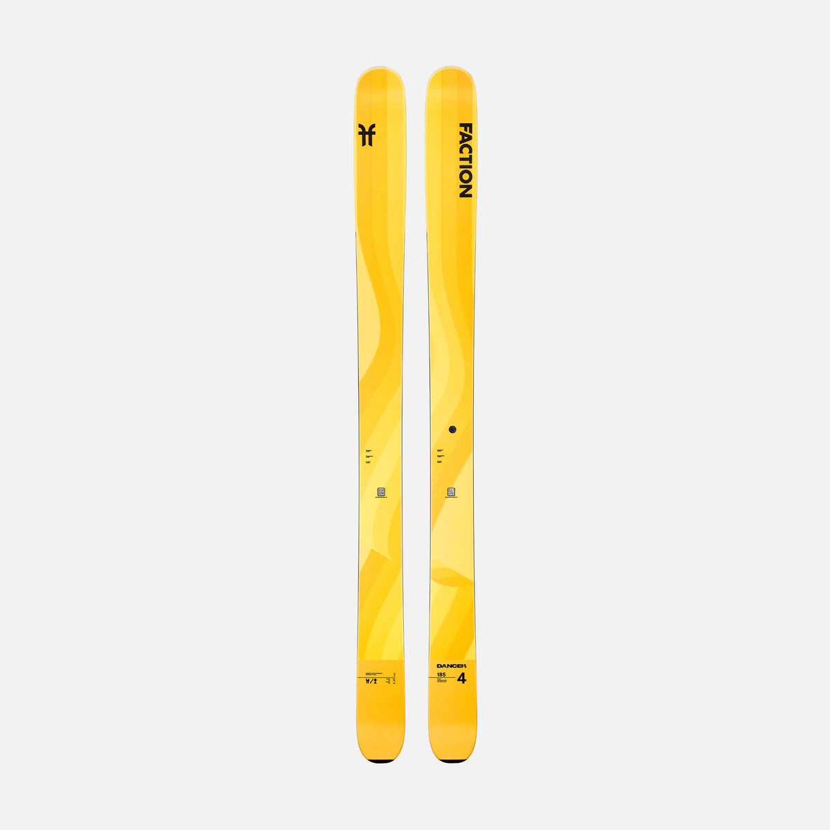Topsheet of yellow Faction Dancer 4 Freeride and Powder skis 2026