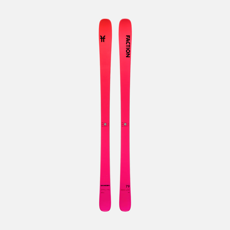 Red and pink piste ski Faction skis Dancer 79 topsheet 2026