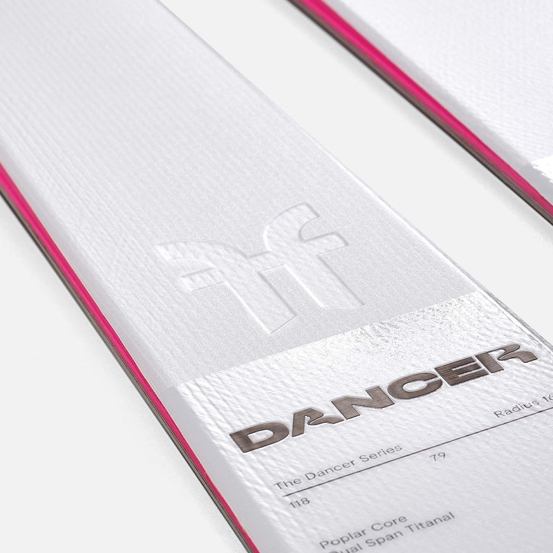 White and pink piste ski Faction skis Dancer 79 close up shot 2026