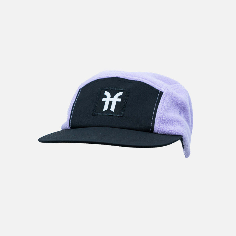 Faction skis black and purple fleece hat front