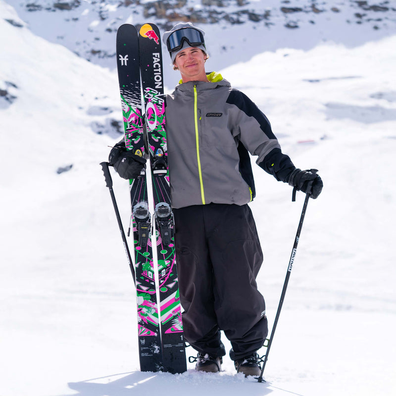 Mac Forehand freestyle skier standing with Faction Prodigy 1 ski 2026