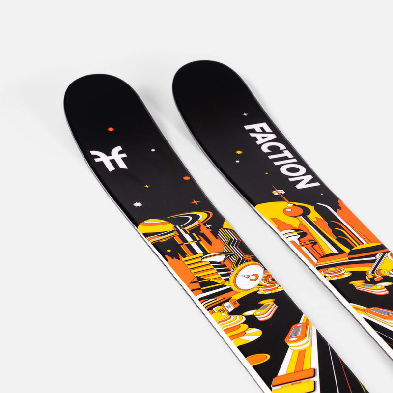 Freestyle and all-mountain black and yellow Faction Prodigy 2 ski close up 2026