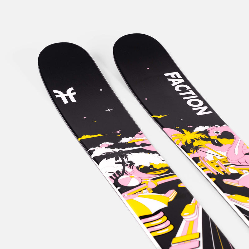 Powder and freeride black pink and yellow Faction Prodigy 4 ski close up 2026