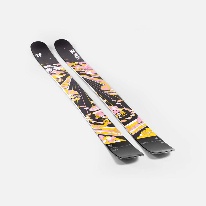 Powder and freeride black pink and yellow Faction Prodigy 4 ski close up 2026