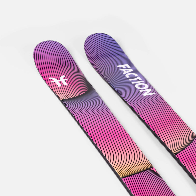 Yellow and purple freestyle park and pipe Faction Studio 0 ski close up 2026