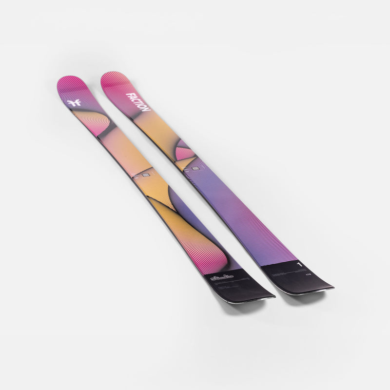 Yellow and purple freestyle park and pipe Faction Studio 1 ski close up 2026