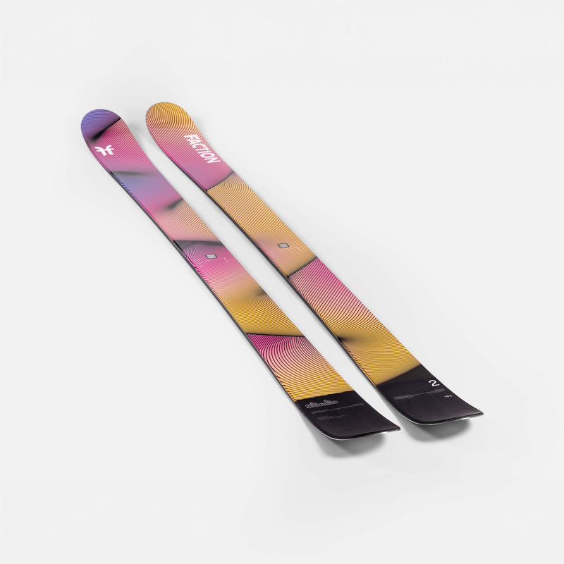 Yellow and purple all-mountain freeride Faction Studio 2 ski close up 2026