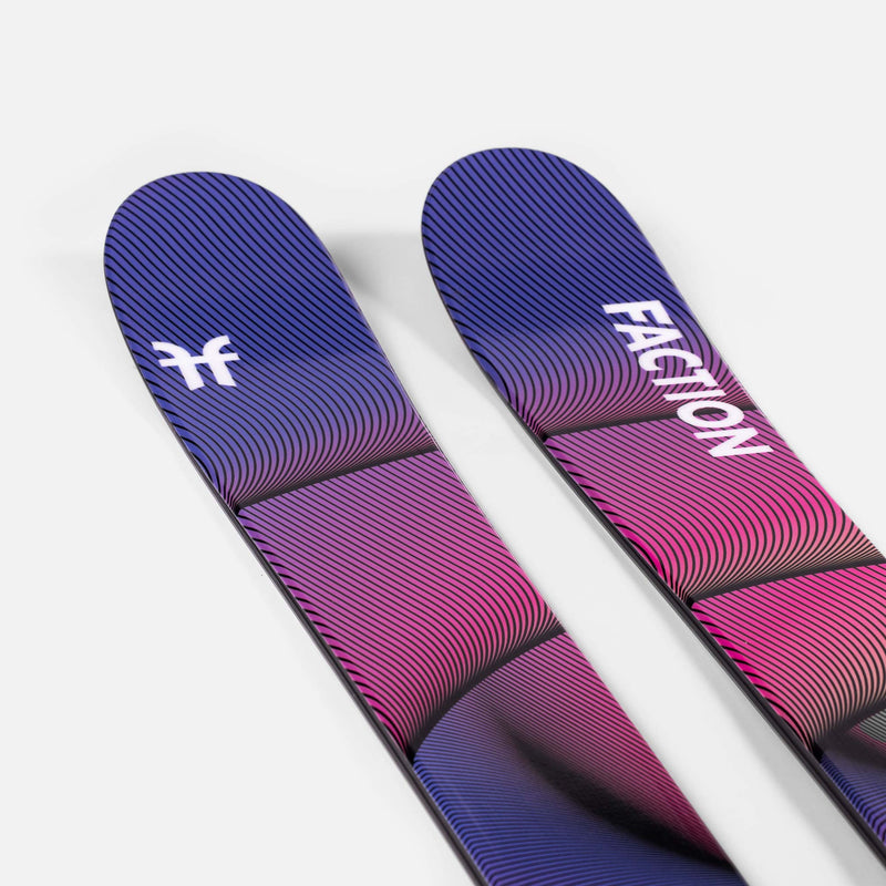 Yellow and purple powder freeride Faction Studio 3 ski close up 2026