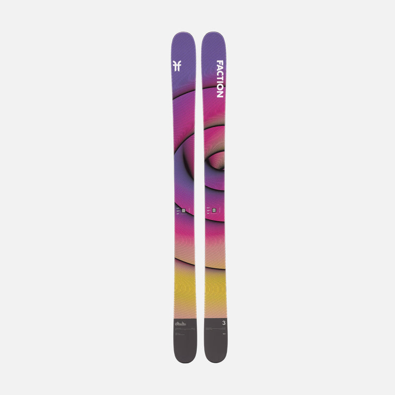 Yellow and purple powder freeride Faction Studio 3 ski topsheet 2026