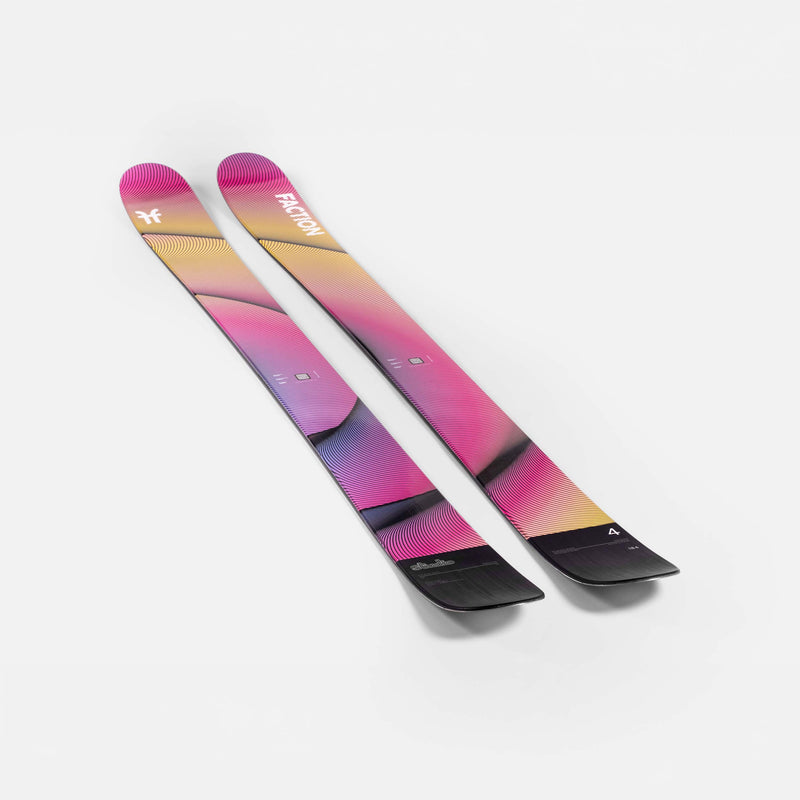 Yellow and purple powder freeride Faction Studio 4 ski close up 2026