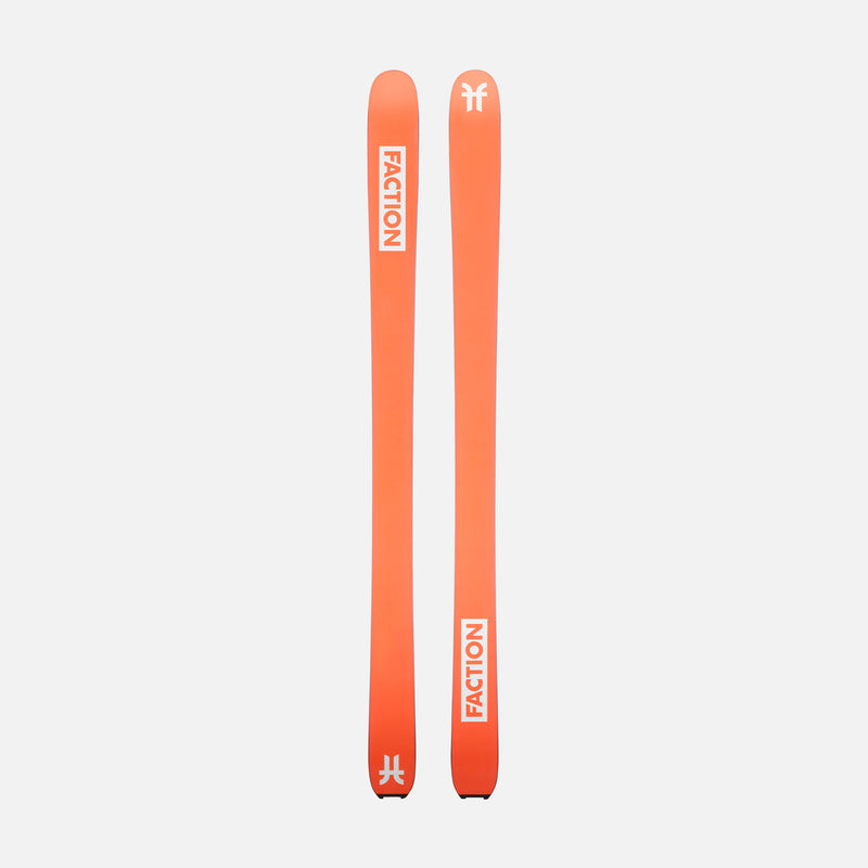 Two orange Faction ski bases on a light gray background